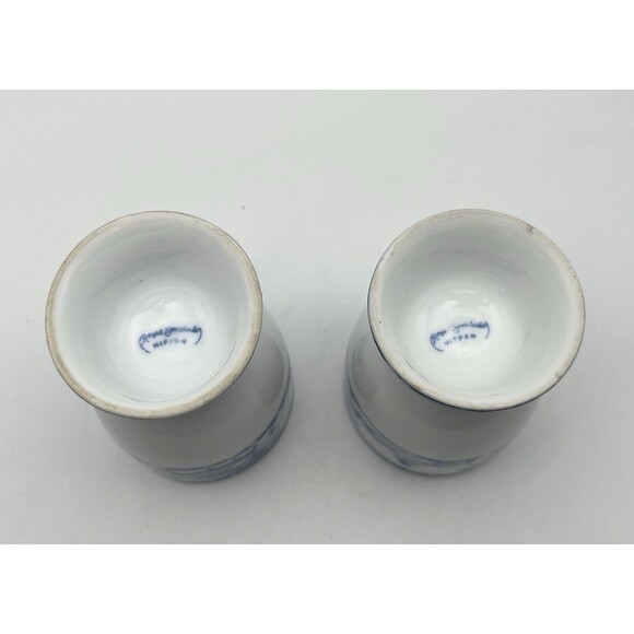 Vintage Royal Satsuma Nippon Blue White Egg Cups Japan Porcelain Set of 2 Used - Picture 5 of 6